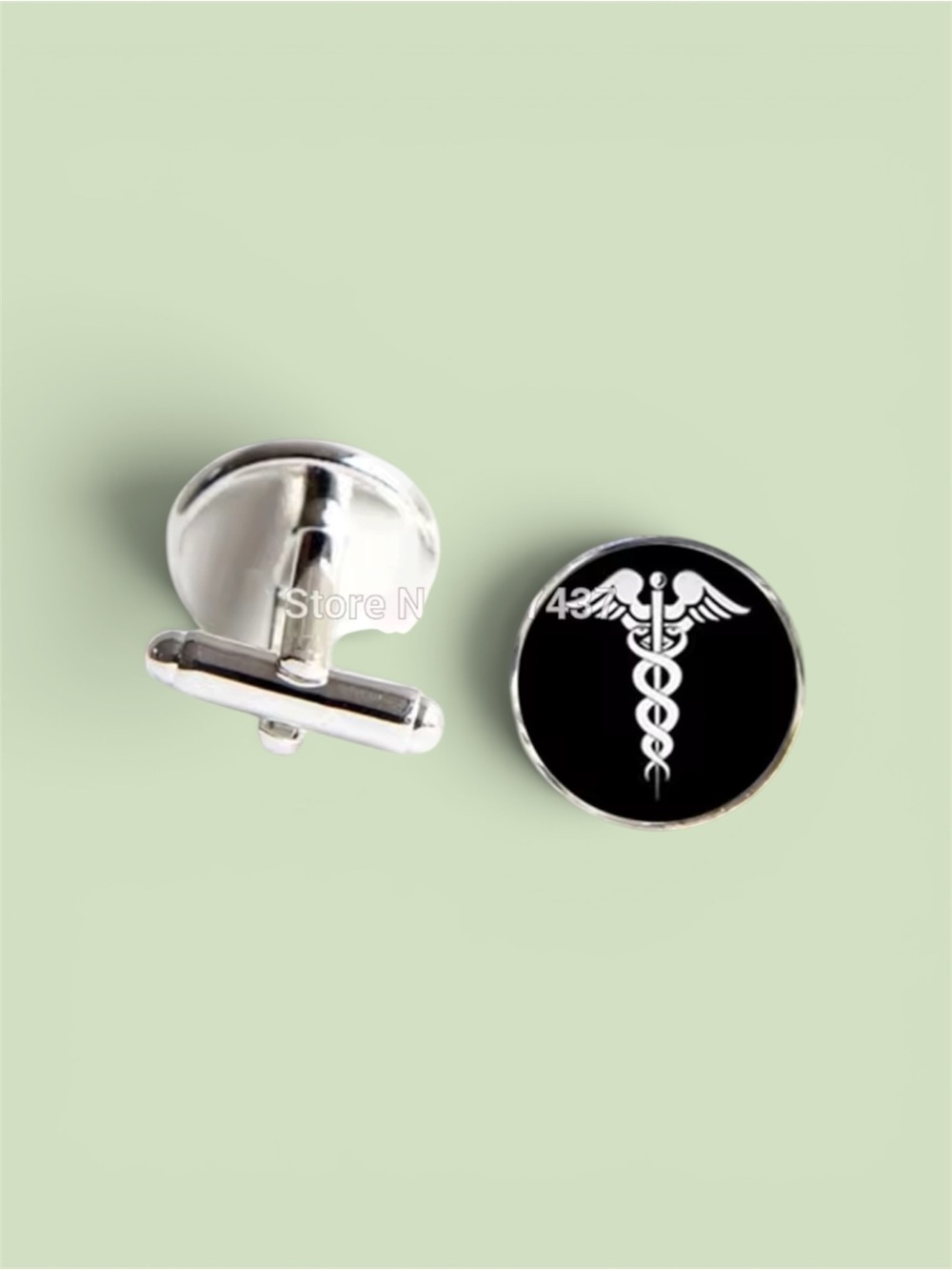 Medical Caduceus Black Cufflinks - Professional Mens Accessory